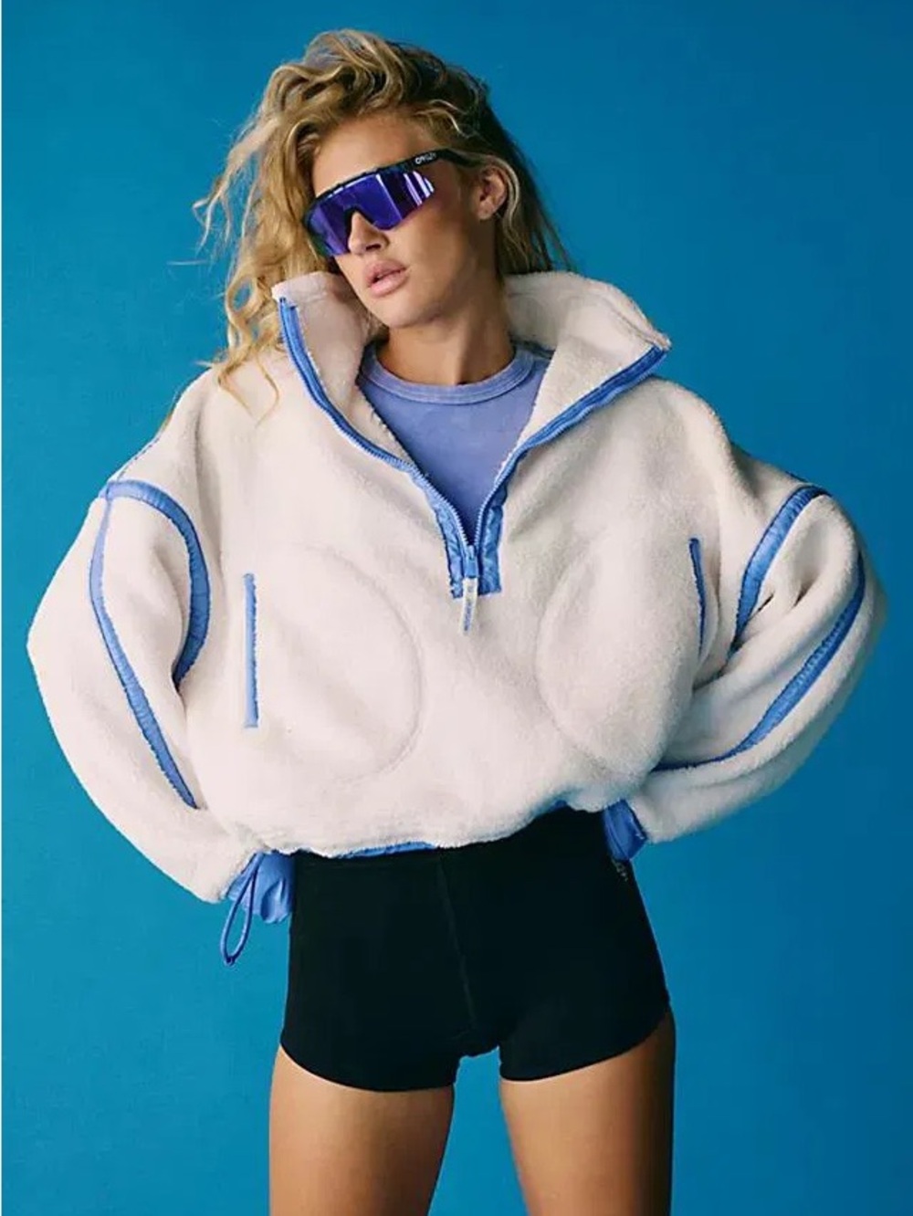 Free People Movement Mountain High Shine Half Zip Sherpa Fleece Pullover L